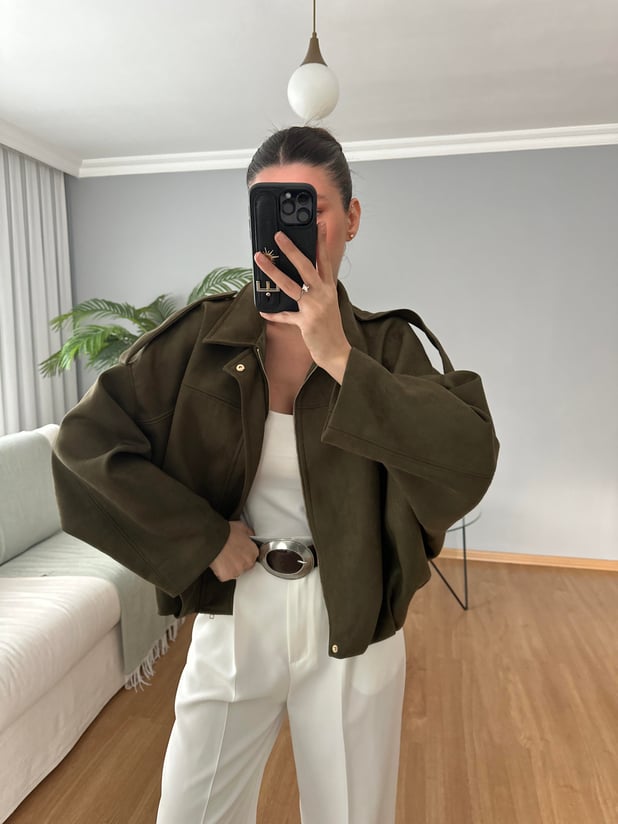 Haki Bomber Süet Ceket  