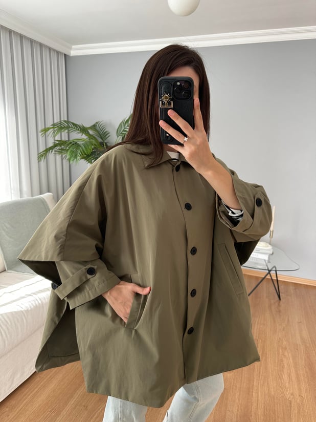 Haki Renk Panço Model Trençkot 