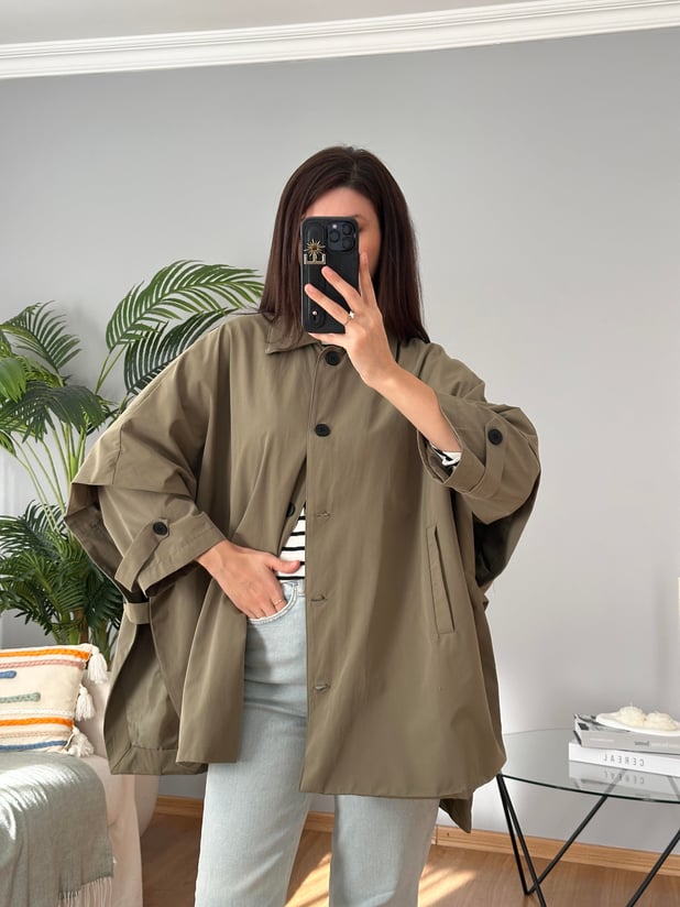 Haki Renk Panço Model Trençkot 