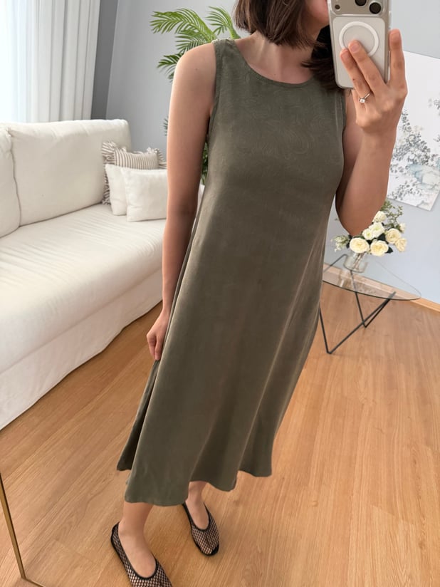 Jacquard Kloş Kesim Haki Renk Elbise