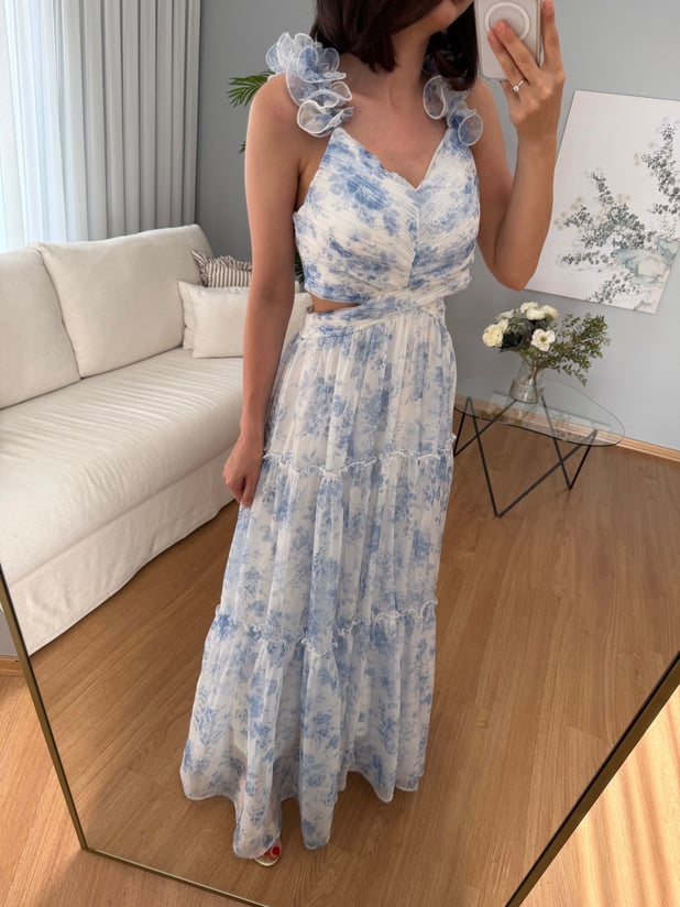 Jolie Yanları Pencereli Mavi Renk Elbise 