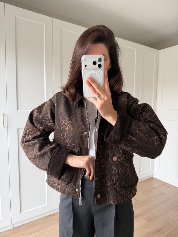 Kadife Detaylı Leopar Ceket 