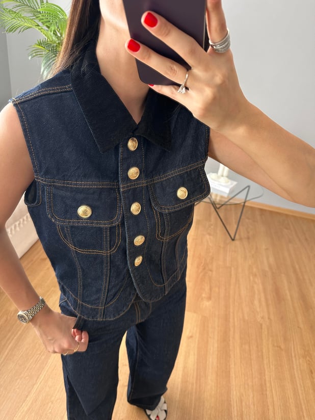 Kadife Yaka Denim Takım