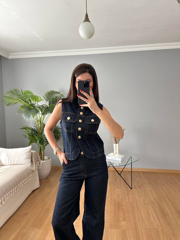 Kadife Yaka Denim Takım
