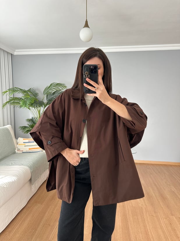 Kahve Rengi Panço Model Trençkot 