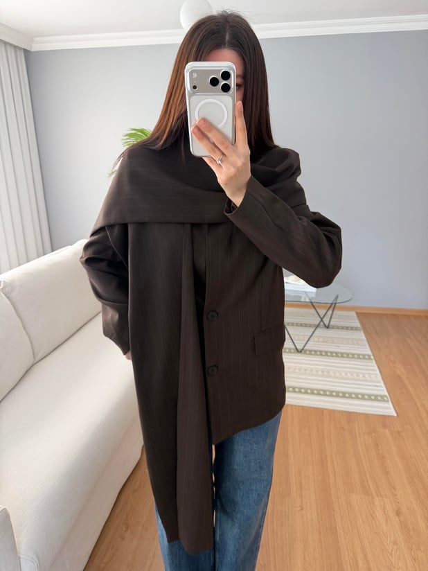 Kahve Renk Şal Yaka Blazer Ceket 