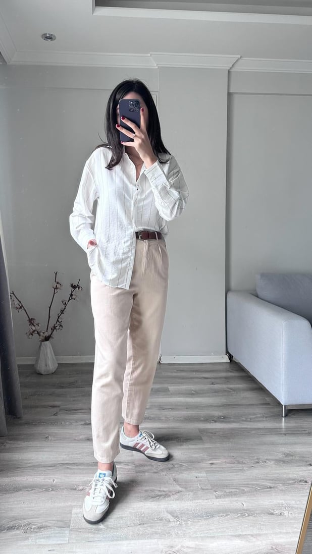 Kemerli Bej Pantolon 