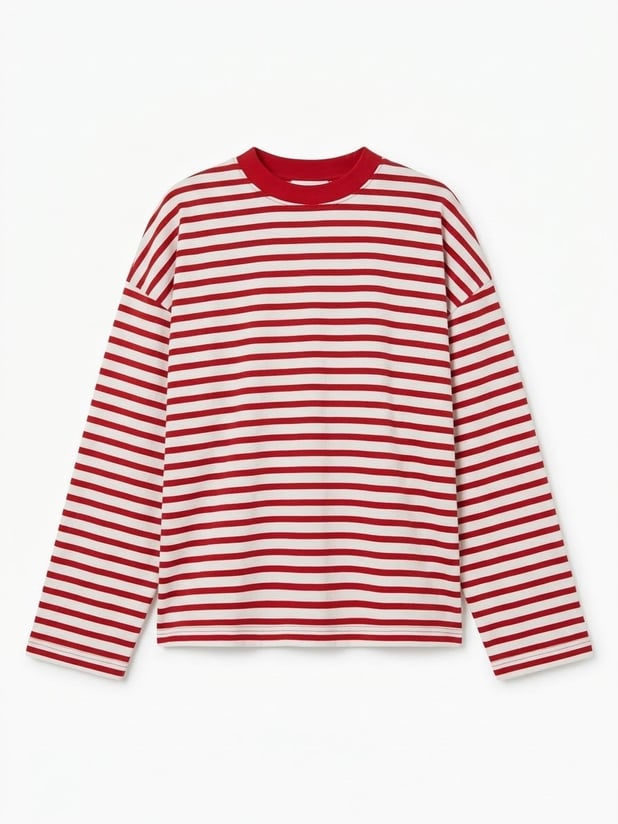 Kırmızı Beyaz Çizgili Sweatshirt 