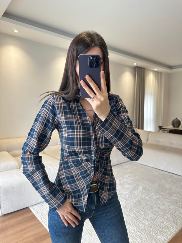 Korse Kancalı Lacivert Ekose Gömlek
