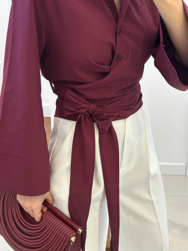 Kuşaklı Bordo Renk Gömlek