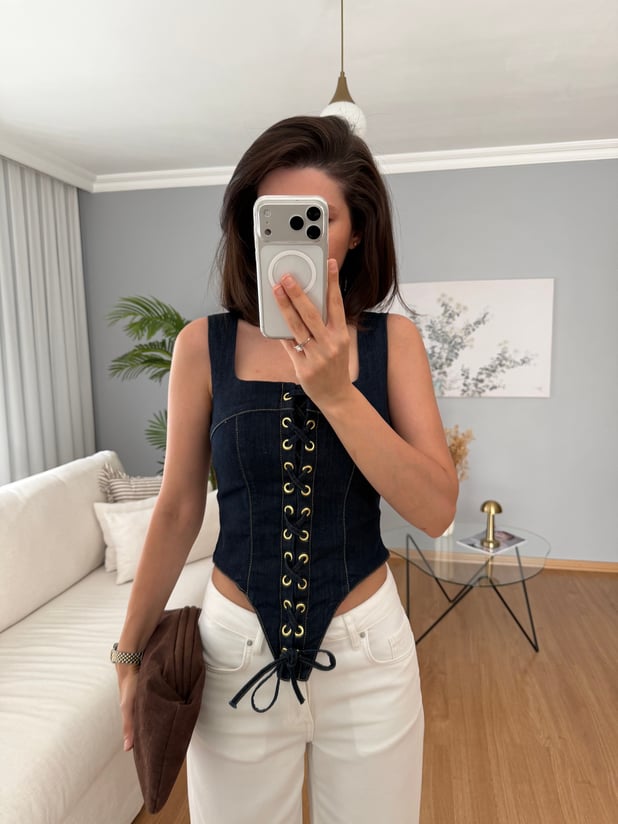 Kuşgözü Model Denim Büstiyer 