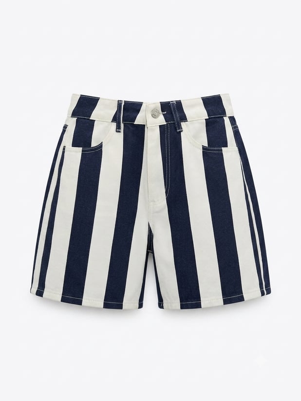 Lacivert Çizgili Denim Şort