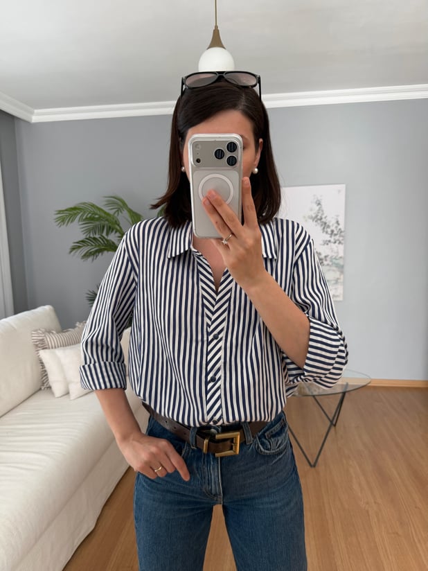 Lacivert Çizgili Poplin Gömlek