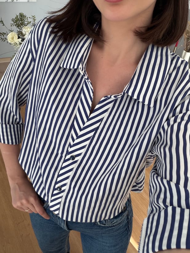 Lacivert Çizgili Poplin Gömlek
