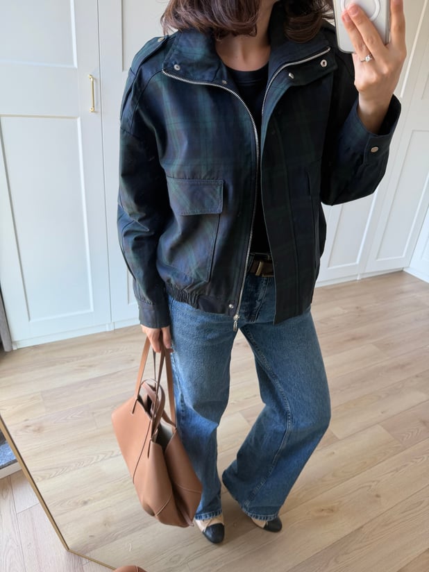 Lacivert Ekose Bomber Ceket