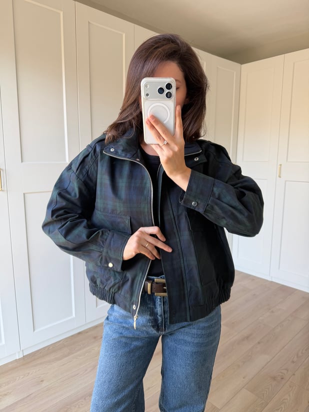 Lacivert Ekose Bomber Ceket