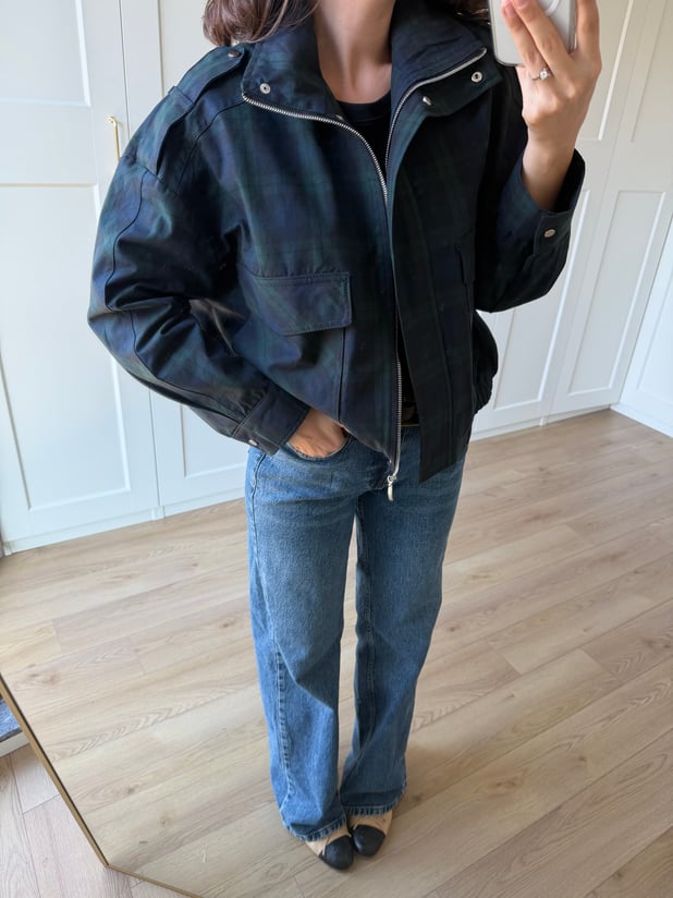 Lacivert Ekose Bomber Ceket