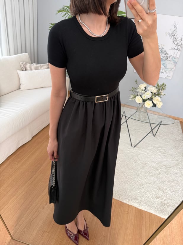 Linsia Siyah Kemerli Elbise 