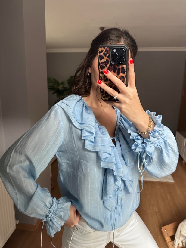 Mavi Fırfırlı Bohem Bluz