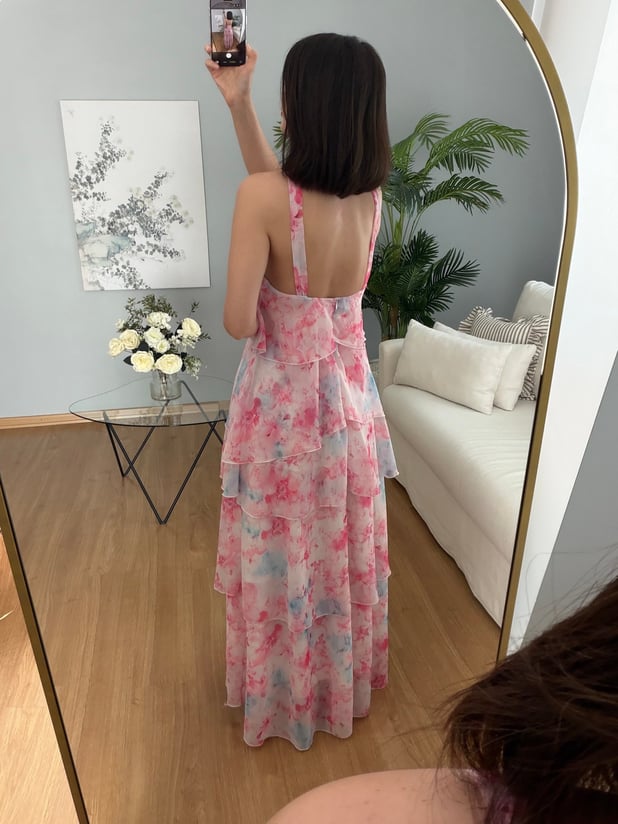 Mira Pembe Şifon Elbise