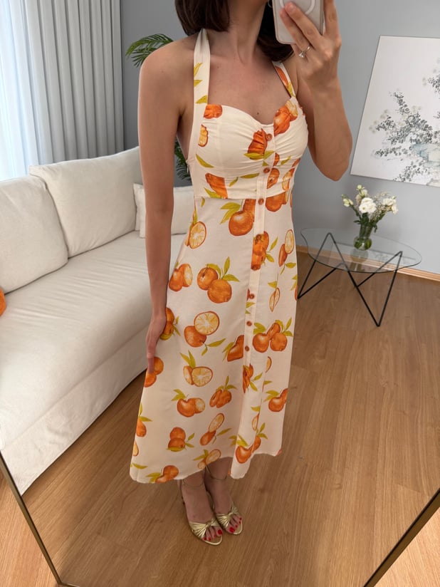Orange Desenli Elbise 