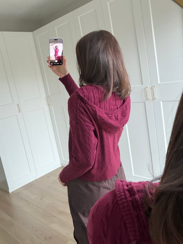 Örgü Model Triko Kapüşonlu Mürdüm Hırka