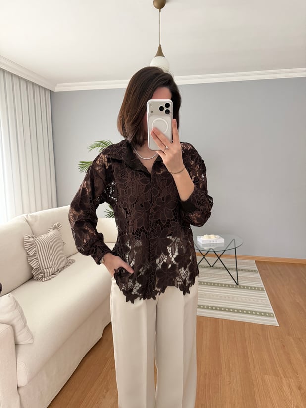 Orj İpkyl Kahve Rengi Gömlek