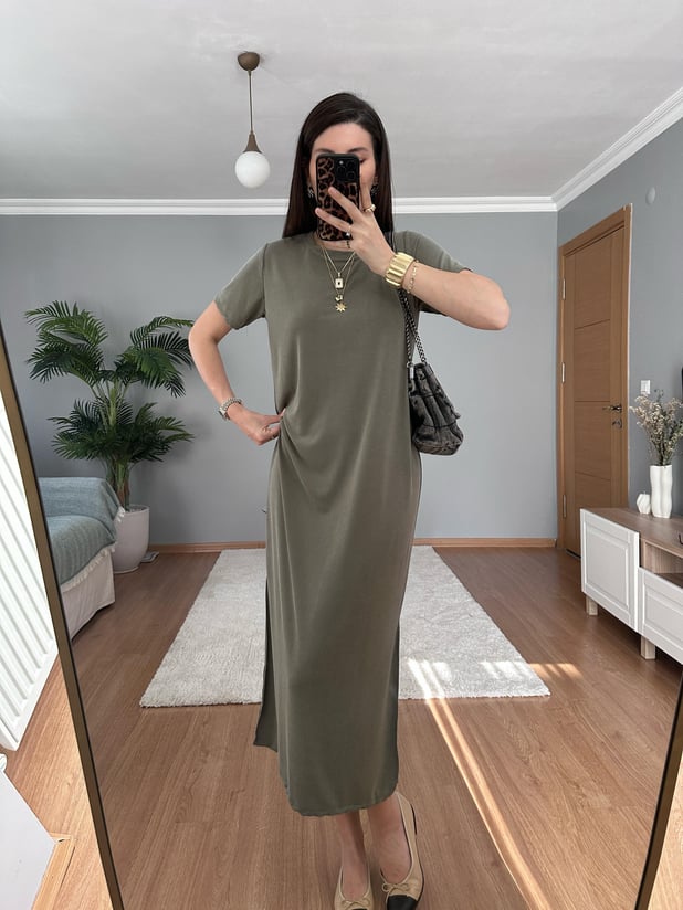 OYSH Kumaş Haki Elbise 