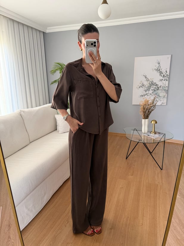 Paline Kahve Rengi Tencel Takım