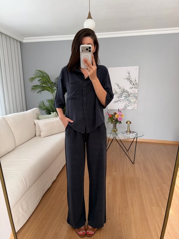 Paline Lacivert Renk Tencel Takım