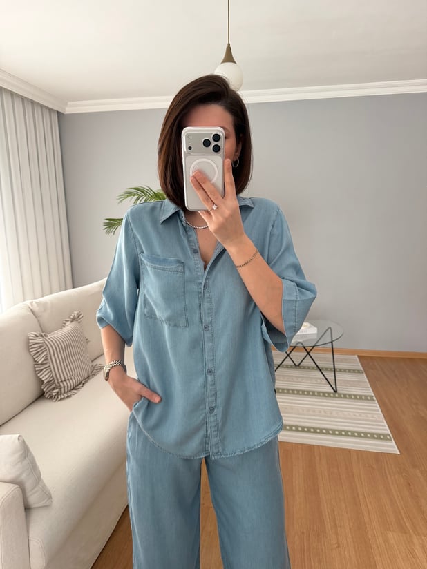 Paline Tencel Açık Denim Rengi Takım 
