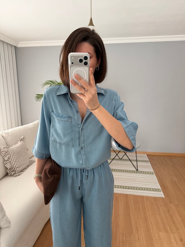 Paline Tencel Açık Denim Rengi Takım 