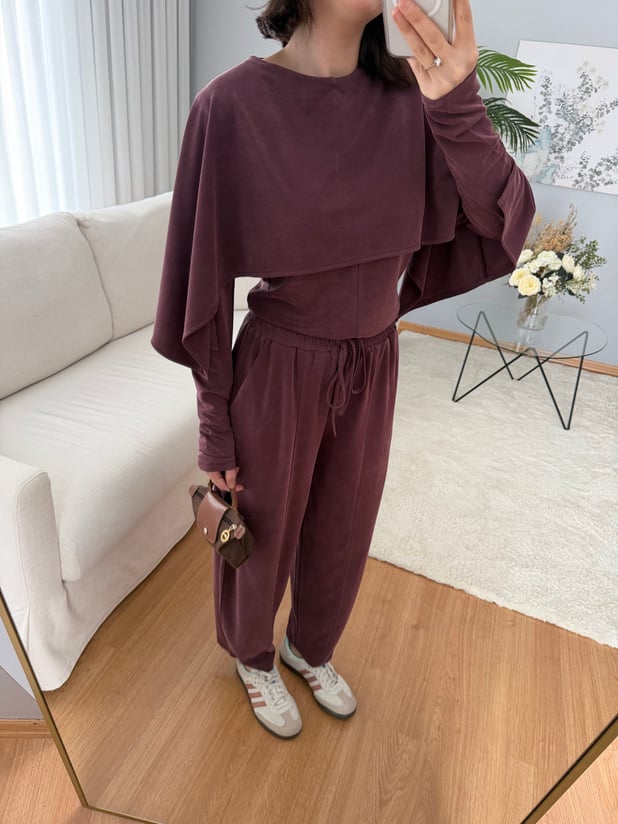Pelerin Model Bordo Renk Modal Takım