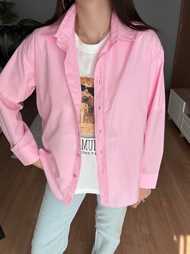Pembe Poplin Gömlek 