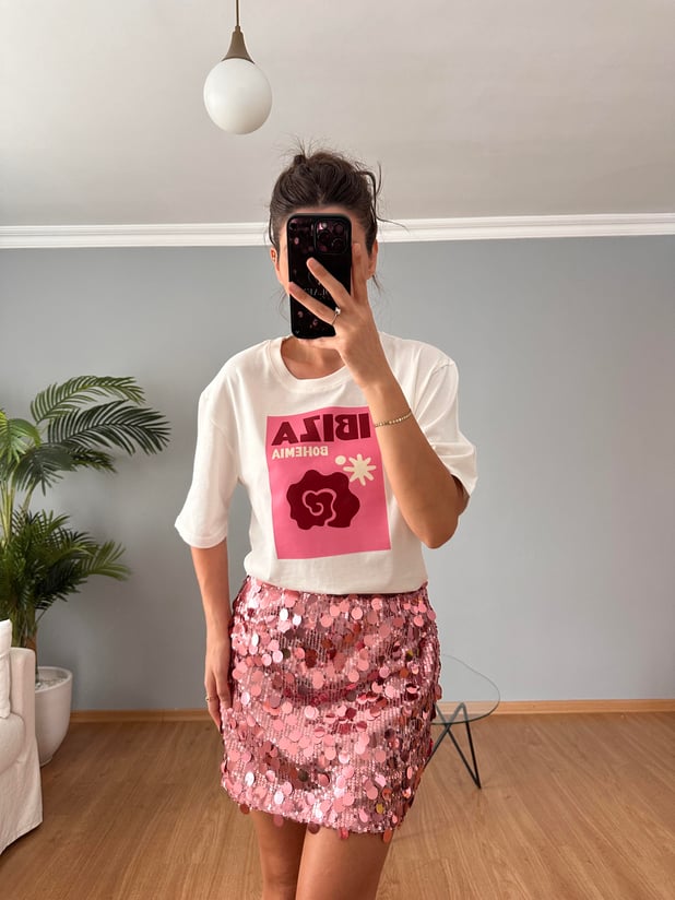Pembe Pul Payet Etek