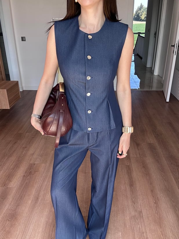 Sorella Yumuşak Denim Yelekli Takım