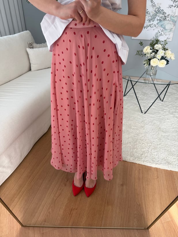 Puantiye Desenli Pembe Etek 