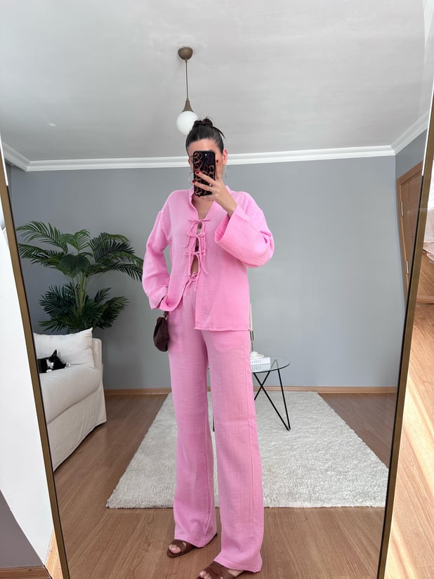 Ribbon Pembe Müslin Takım