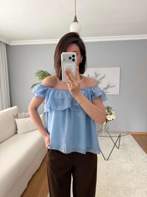 Rovienne Mavi Fırfır Bluz