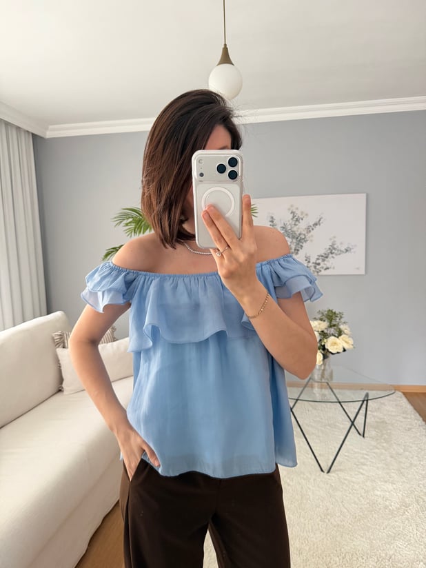 Rovienne Mavi Fırfır Bluz