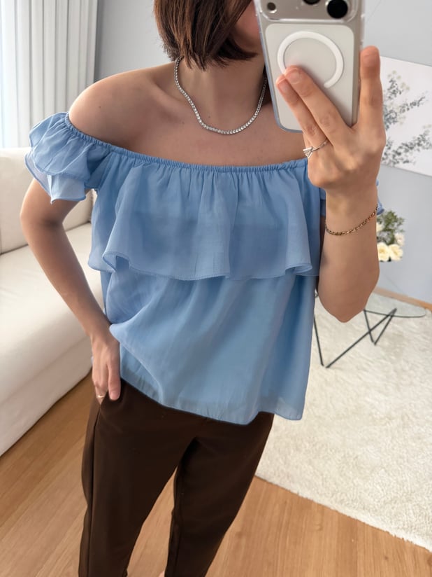 Rovienne Mavi Fırfır Bluz
