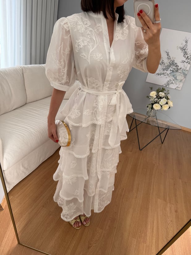 Rovina Katlı Beyaz Elbise 