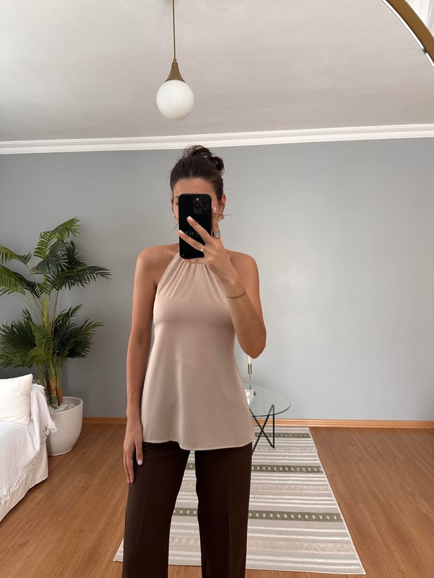 Satin Açık Vizon Bluz 
