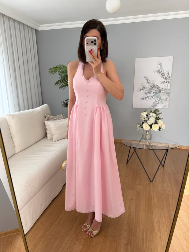 Serenita Pembe Boyundan Bağlamalı Elbise 
