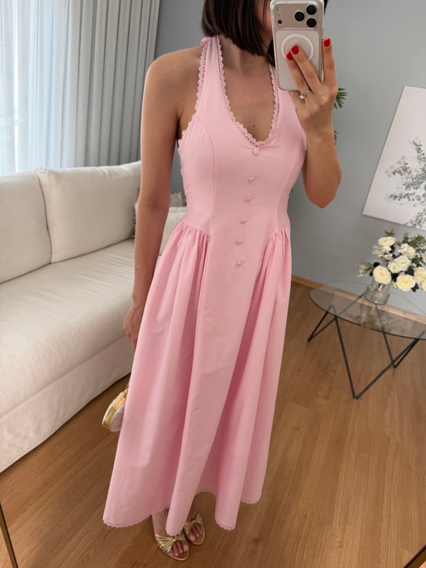 Serenita Pembe Boyundan Bağlamalı Elbise 