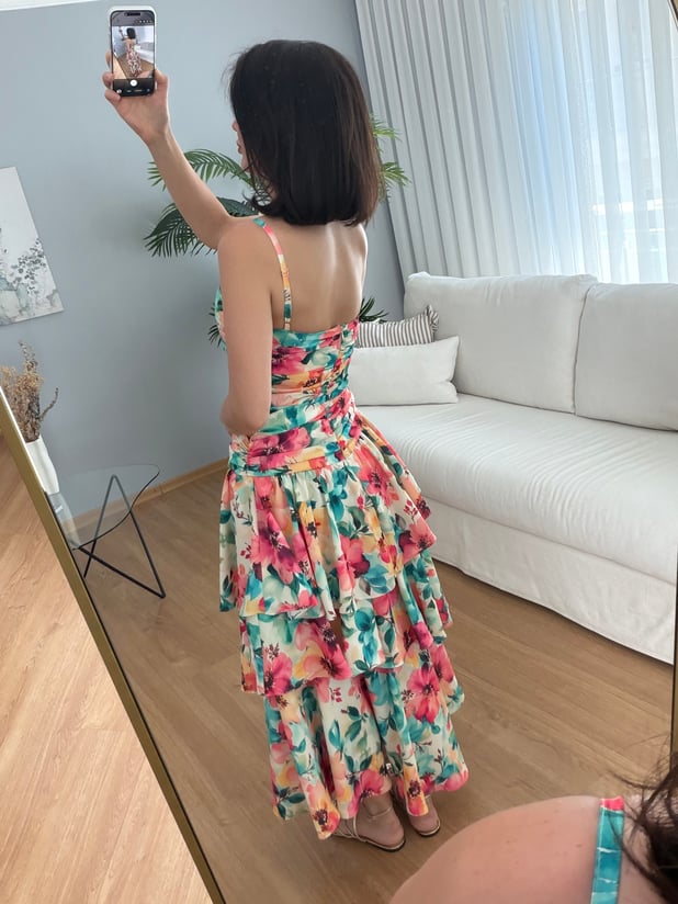 Sierra Çiçek Desenli Katlı Elbise 