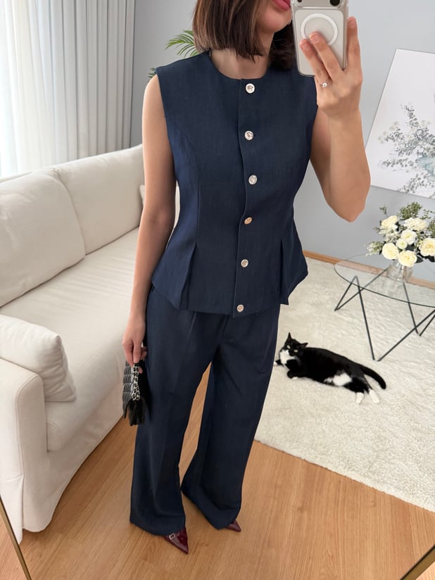 Sorella Yumuşak Denim Yelekli Takım