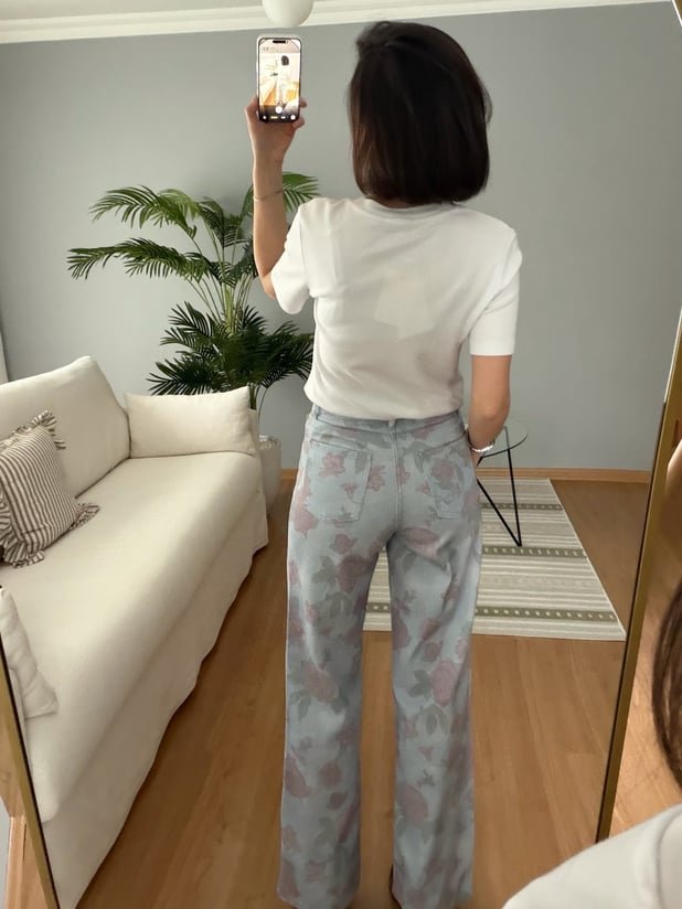 Soft Gül Desenli Pantolon 