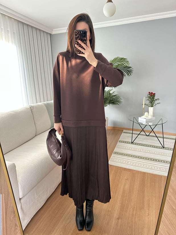 Orj Model Sweat Saten Elbise 