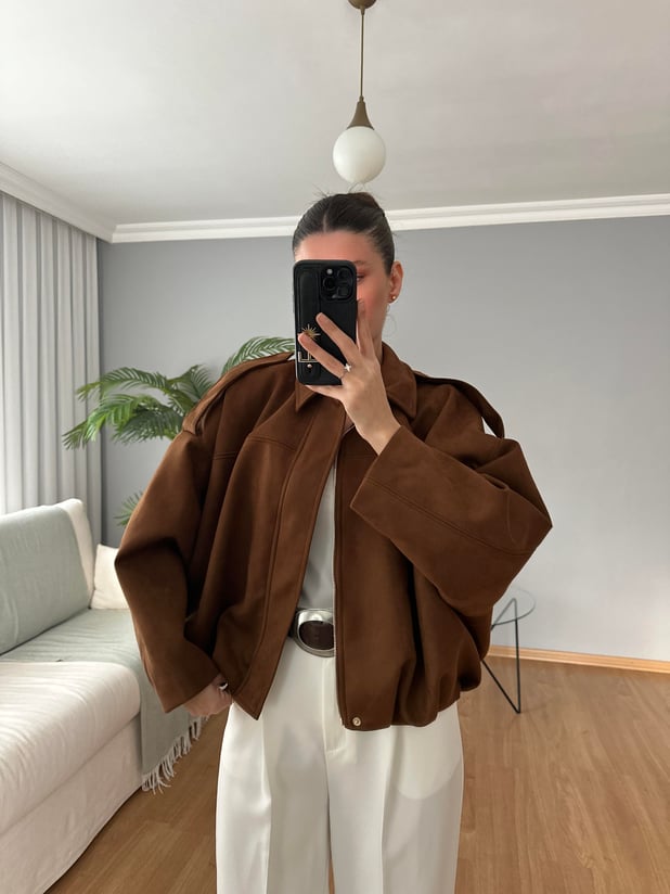 Taba Bomber Süet Ceket  